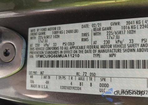 2021 Ford Escape Se z USA, uszkodzony, nr VIN 1FMCU9G66MUA11210